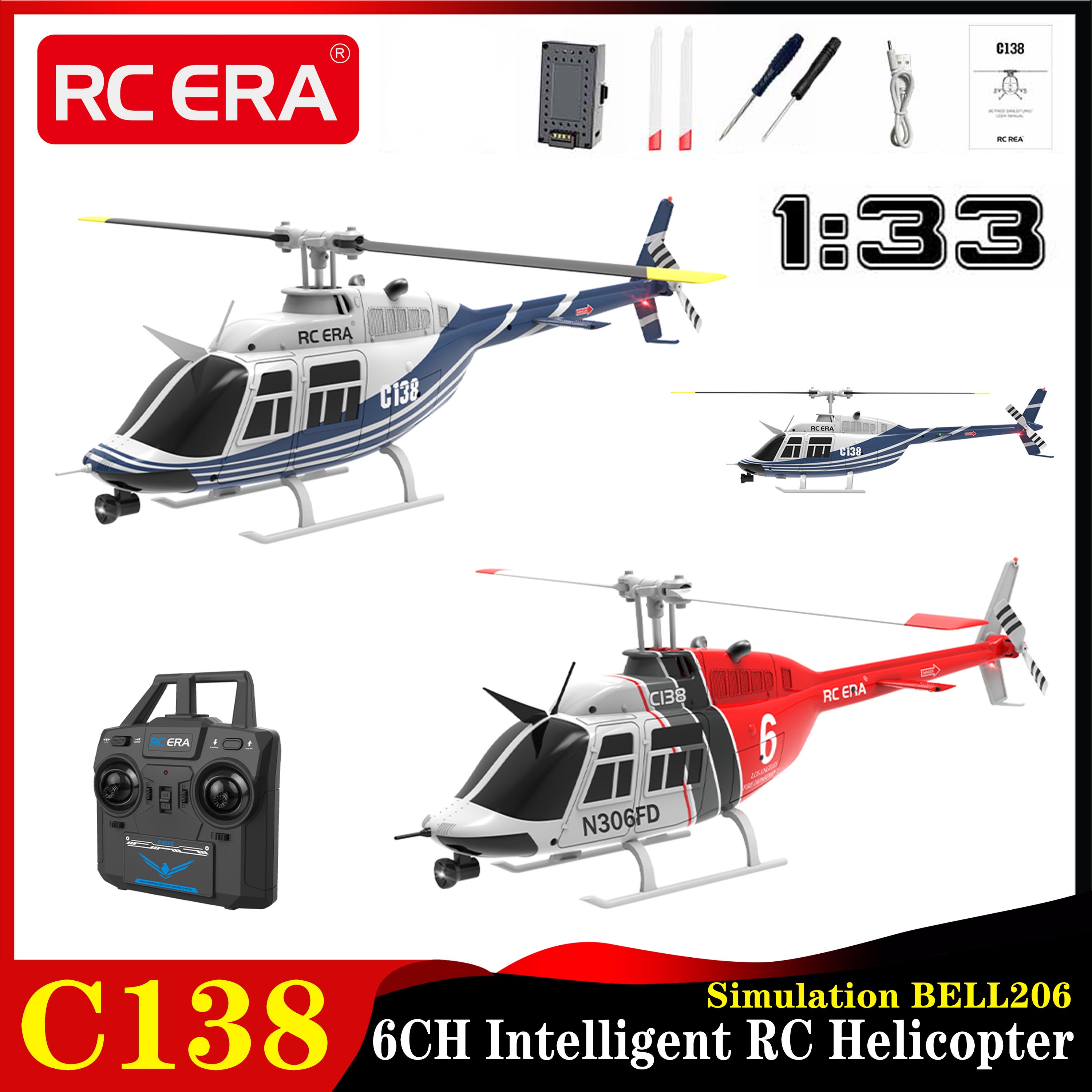 RC ERA C138 1:33 Bell 206 RC H - مراجعة Rc Helicopter Gyro وسعره